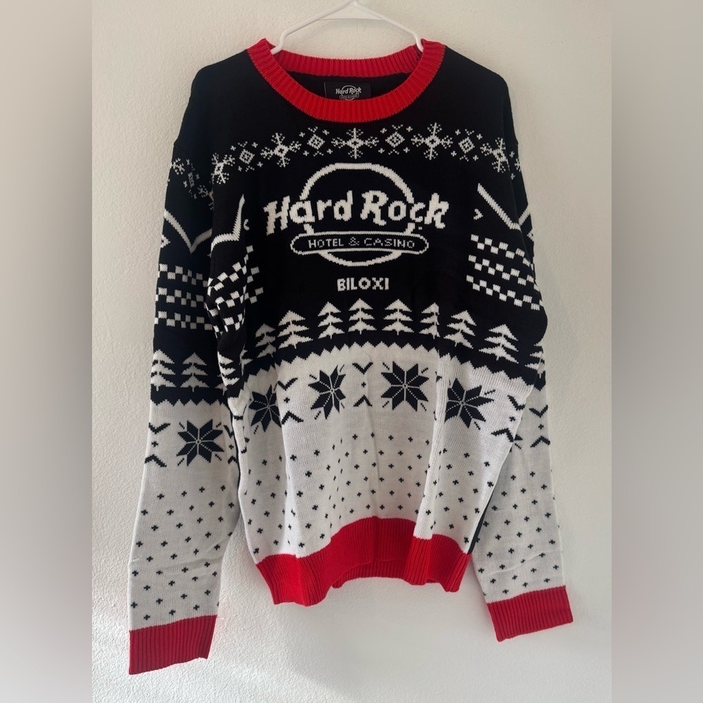 Hard Rock Hotel & Casino Biloxi Christmas Sweater Black White NWT Mens XL